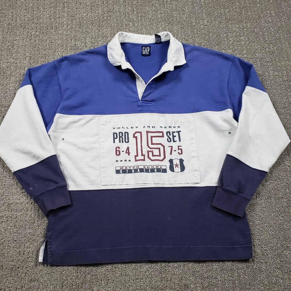 Vintage GAP Rugby Shirt Mens Medium 90s Stadium Colorblock Polo Long Sleeve